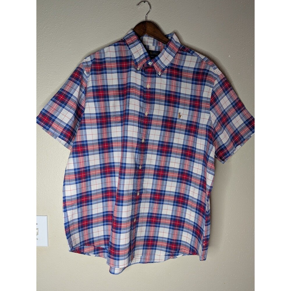Ralph Lauren Mens XXL Classic Fit Plaid Short Sleeve Button Down Shirt Preppy